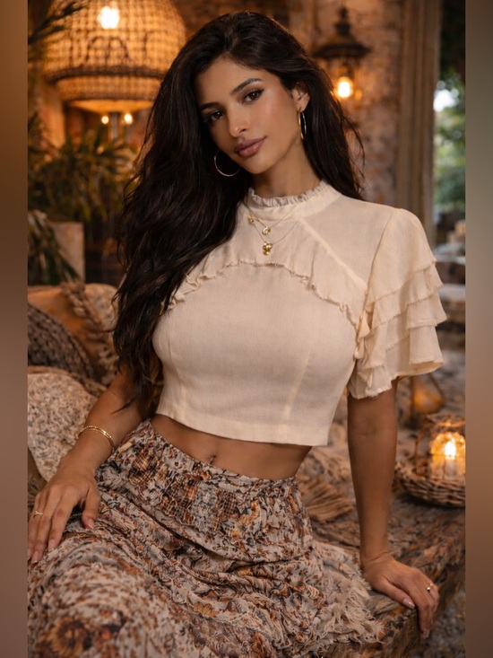 Reformation Tops - ✨ REFORMATION Ivory Silk Blend Ruffle Crop Top Romantic Boho Luxe | Size 4